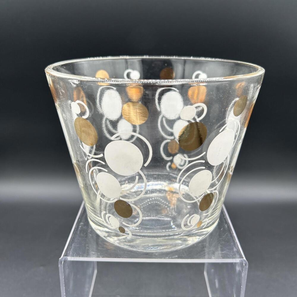 Federal Atomic Dot Ice Bucket, White and Gold Dots Vintage Barware